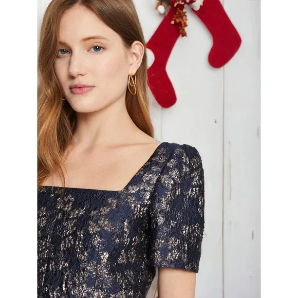 (60% OFF) NWT Club Monaco Brocade Blue Multi Puff Sleeve Blouse Size 6 MSRP $168 - Picture 3 of 6